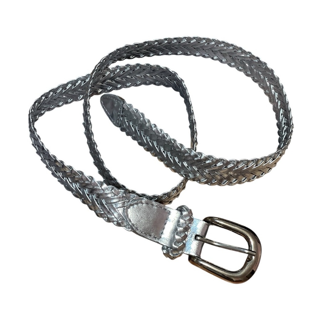 Silver Braided Womens Belt Size Medium Large Adjustable Western Retro Casual Y2K